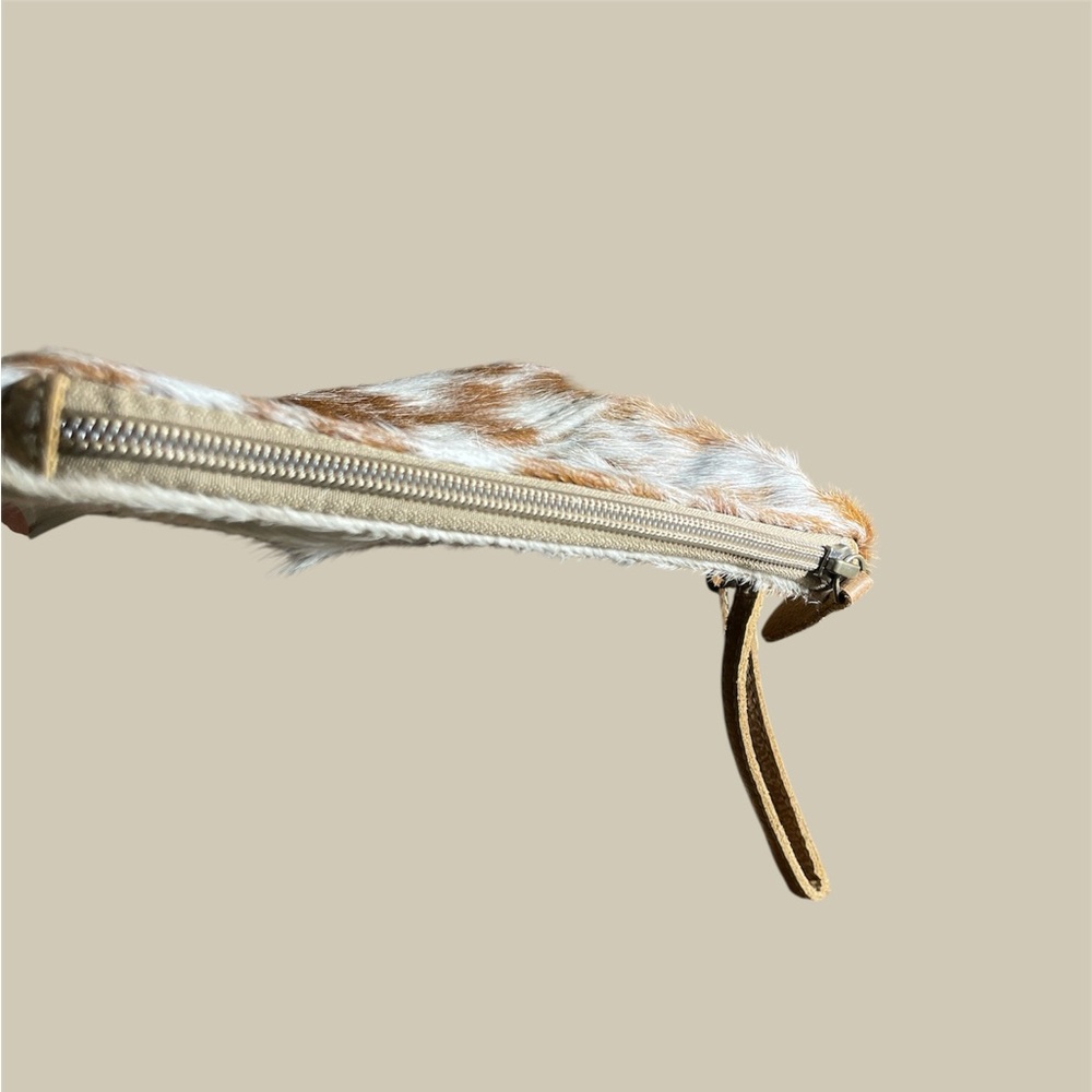 Myra Calf Hair Cowhide White Brown Hairon Small Clutch Wristlet - Picture 3 of 4